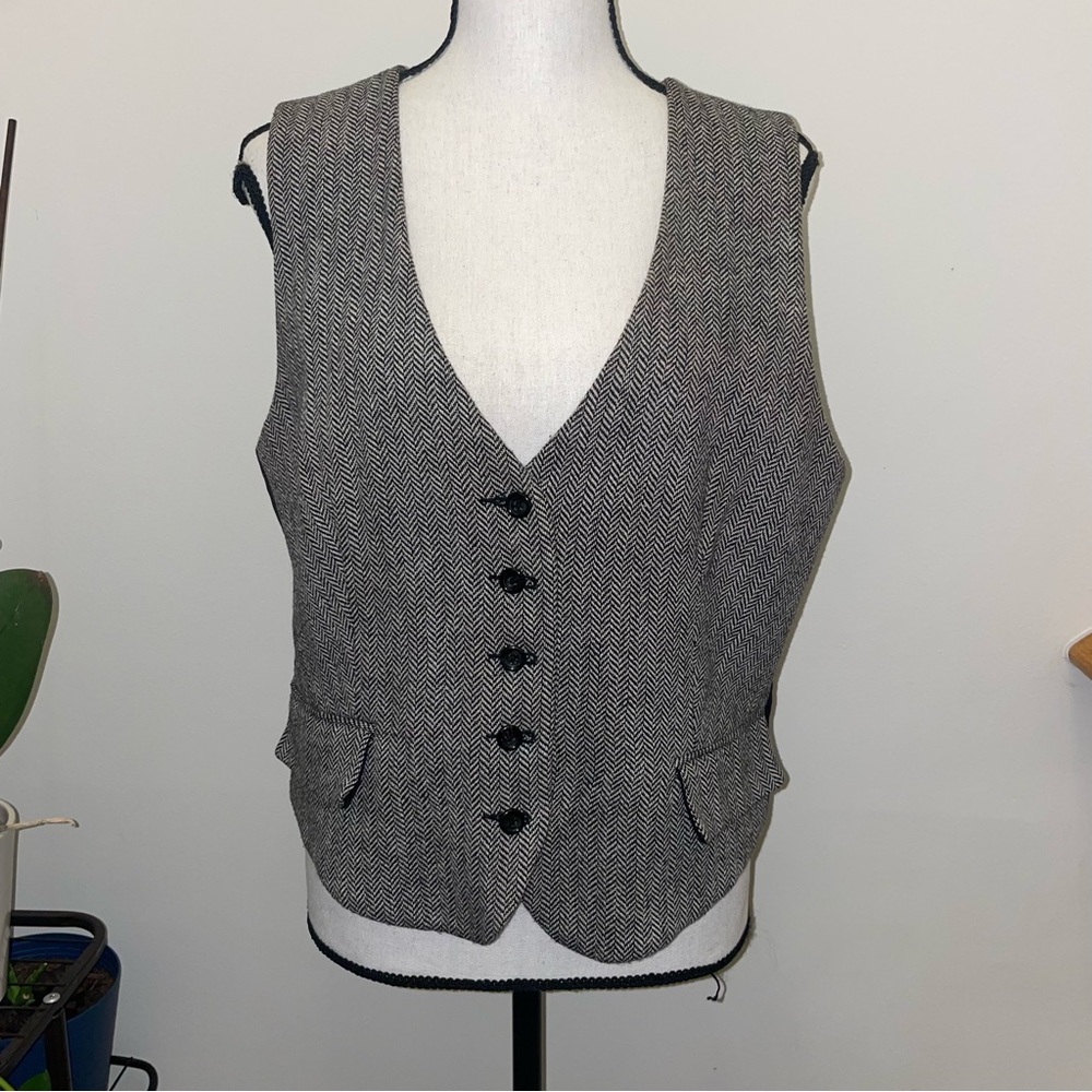 Vintage Gray Herringbone Button-Up Vest
